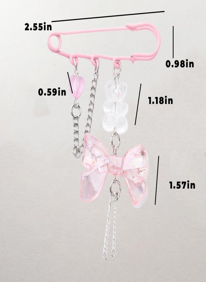 Borhmty Pink Bow Heart Brooch Pin for Women - Safety Pin Brooch Charms for Clothes - Image 4